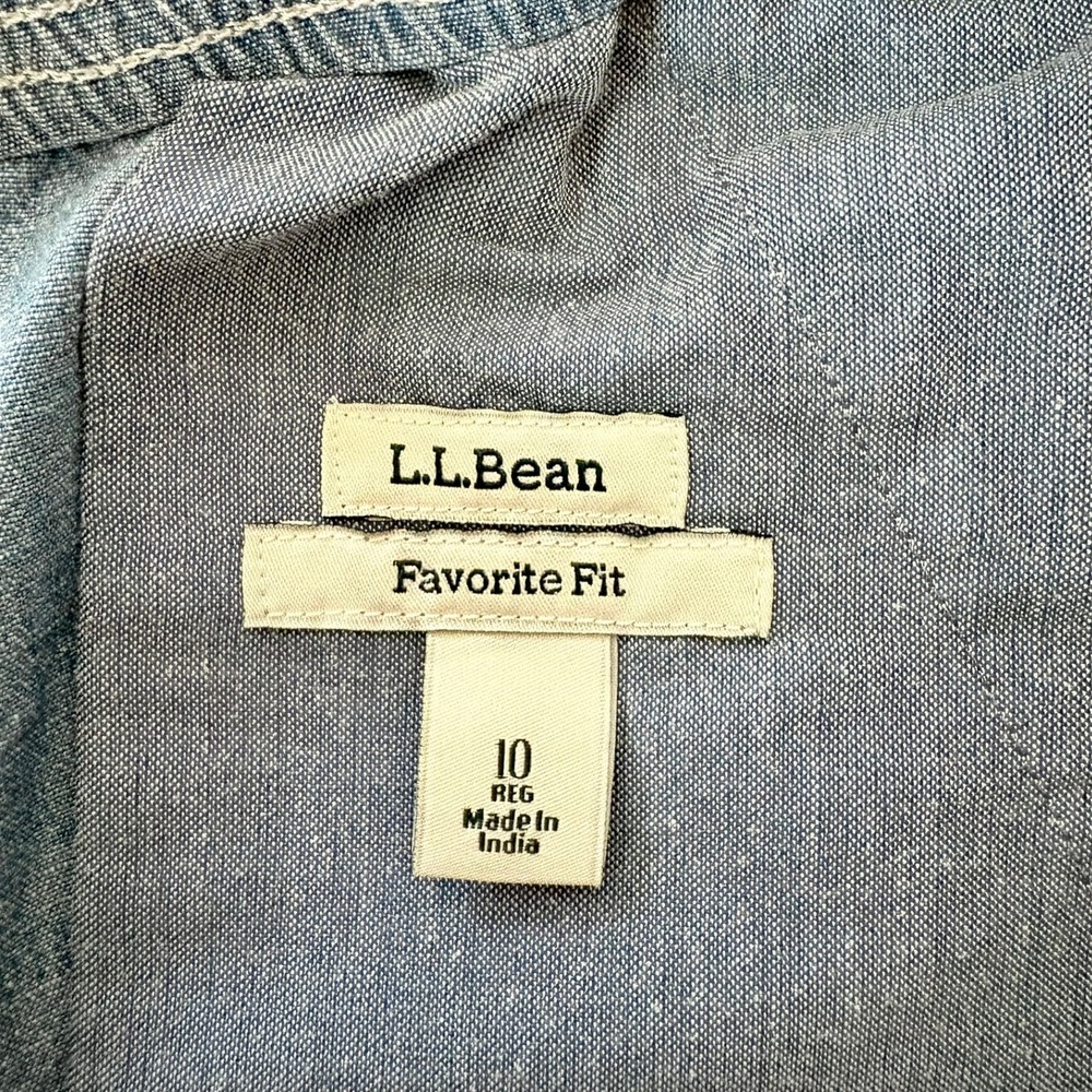 L.L. Bean Favorite Fit Chambray Dock Shorts Blue Cotton Stretch Drawstring 10 - Picture 4 of 8